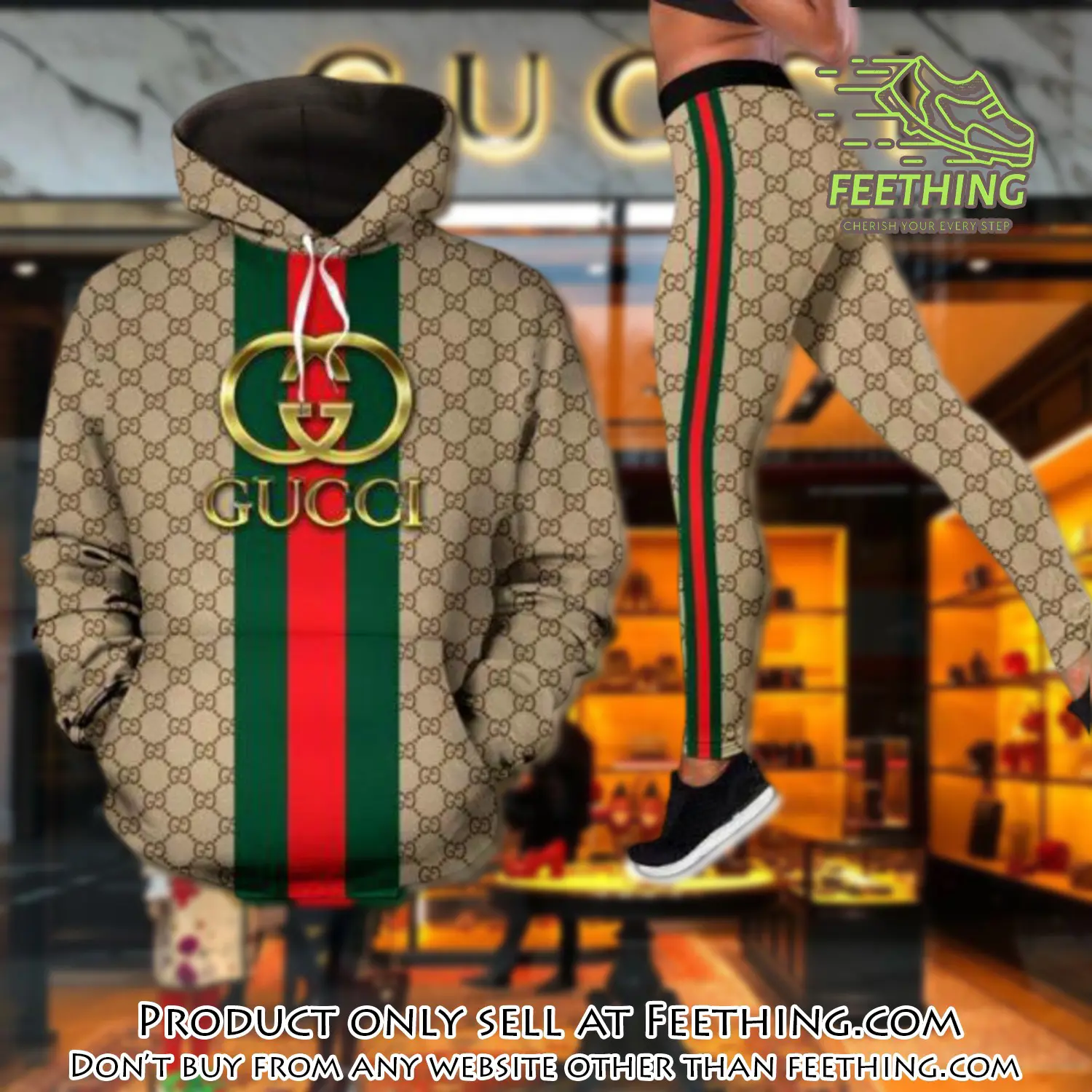 Gucci stripe hoodie legging set luxury for women vv5 ft4257799